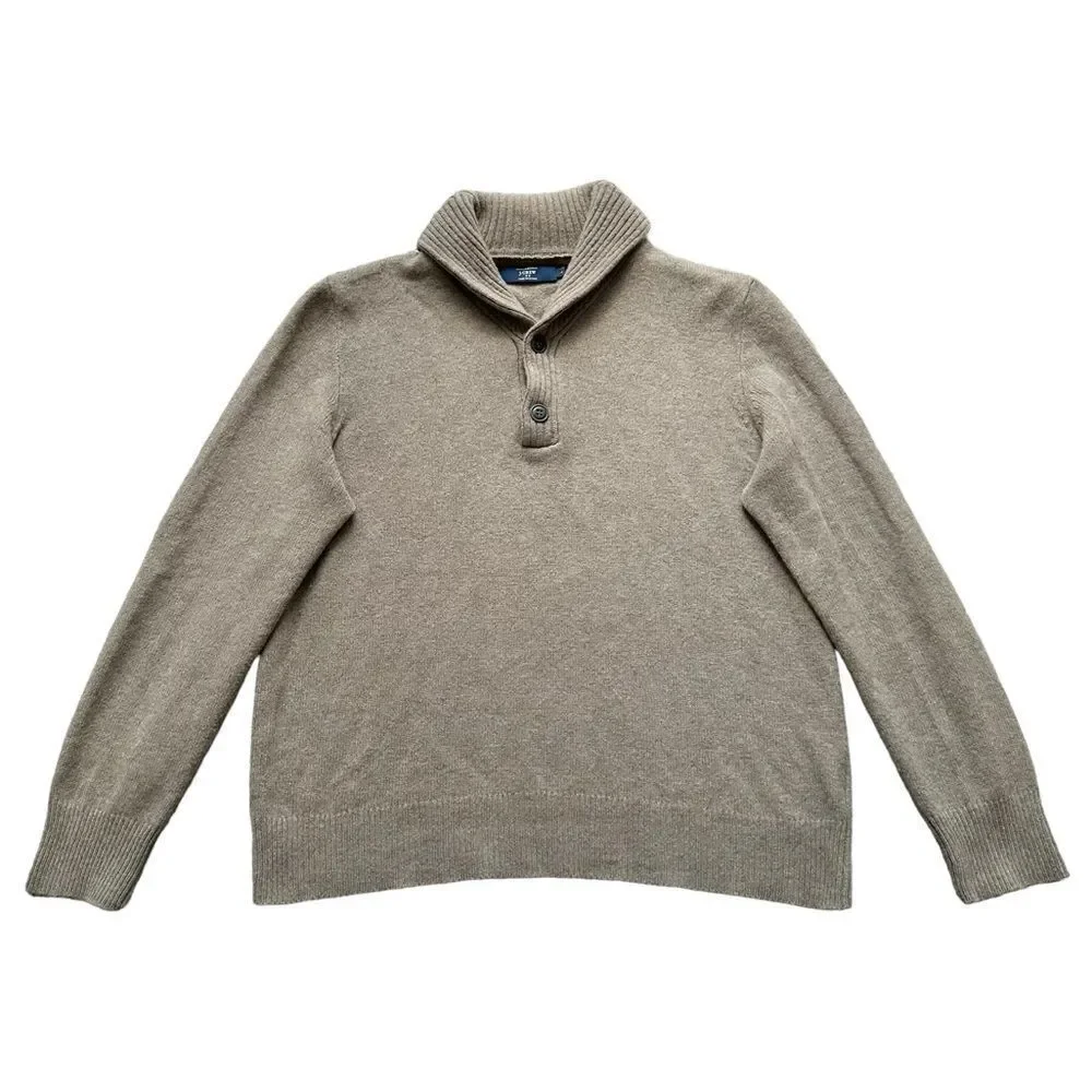 🔃J. Crew Men’s Brown Lambswool Shawl Collar Front Button Pullover Sweater